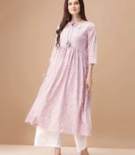 Pink rayon fit &flared bandhej printed casual kurta for women
