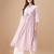 Pink rayon fit &flared bandhej printed casual kurta for women