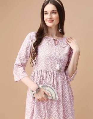 Pink rayon fit &flared bandhej printed casual kurta for women 2