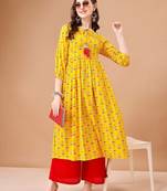 Yellow rayon fit &flared floral printed casual kurta for women