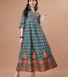 Teal rayon fit &flared floral printed casual kurta for women