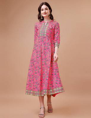 Pink rayon fit &flared floral printed casual kurta for women 1