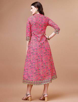Pink rayon fit &flared floral printed casual kurta for women 3