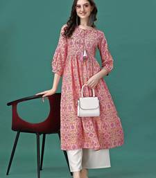 Peach rayon fit &flared floral printed casual kurta for women
