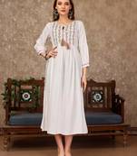 White rayon fit &flared thread work plain casual kurta for women