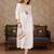 White rayon fit &flared thread work plain casual kurta for women