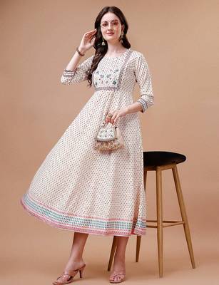 White rayon fit &flared dots printed casual kurta for women 1