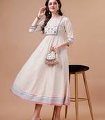White rayon fit &flared dots printed casual kurta for women