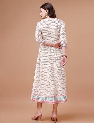 White rayon fit &flared dots printed casual kurta for women 3