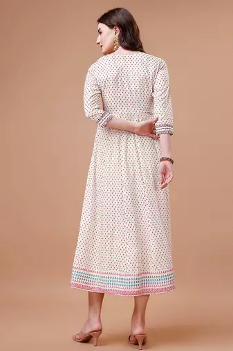 White rayon fit &flared dots printed casual kurta for women