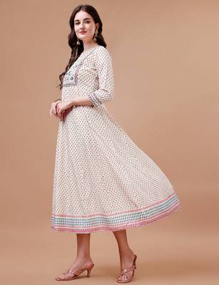 White rayon fit &flared dots printed casual kurta for women 5