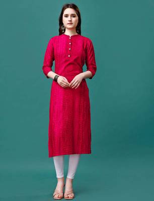 Red rayon straight tie dye printed casual kurta for women 1