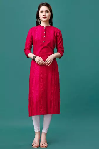 Red rayon straight tie dye printed casual kurta for women