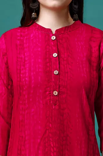 Red rayon straight tie dye printed casual kurta for women