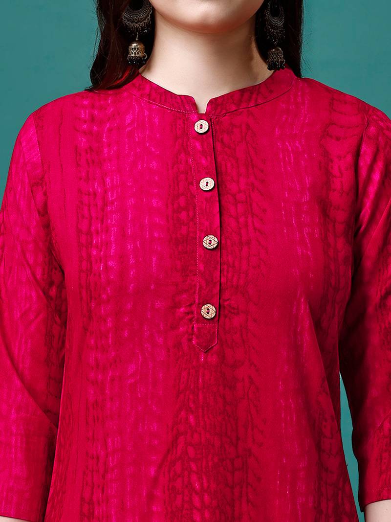Red rayon straight tie dye printed casual kurta for women