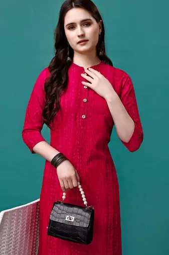 Red rayon straight tie dye printed casual kurta for women