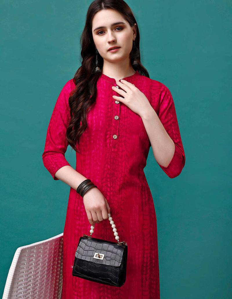 Red rayon straight tie dye printed casual kurta for women