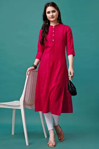 Red rayon straight tie dye printed casual kurta for women