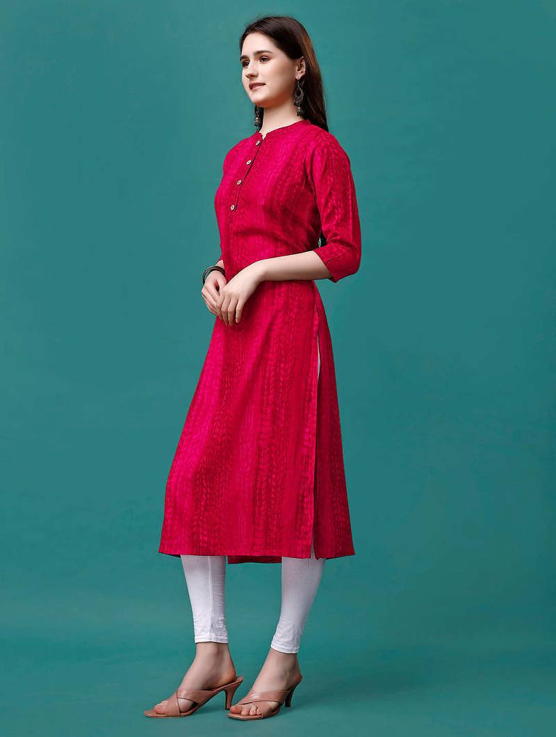 Red rayon straight tie dye printed casual kurta for women