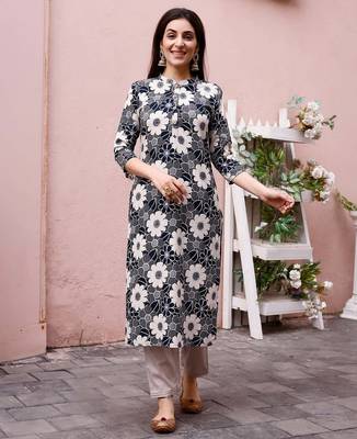 Grey rayon straight floral printed casual kurta for women 1