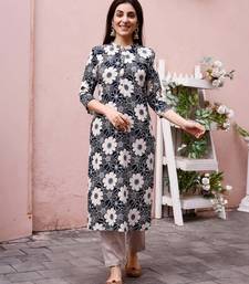 Grey rayon straight floral printed casual kurta for women