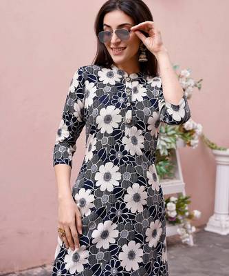 Grey rayon straight floral printed casual kurta for women 2