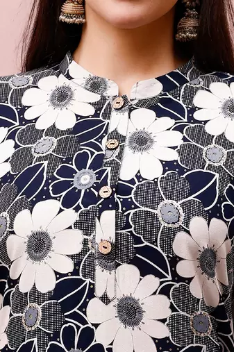 Grey rayon straight floral printed casual kurta for women