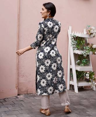 Grey rayon straight floral printed casual kurta for women 5