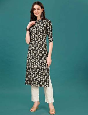 Green rayon straight floral printed casual kurta for women 1