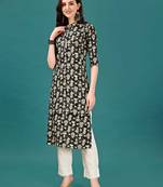 Green rayon straight floral printed casual kurta for women