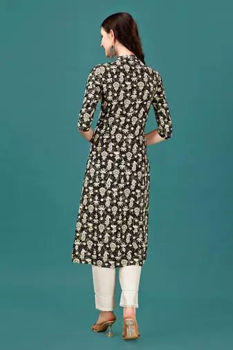 Green rayon straight floral printed casual kurta for women