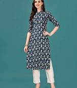 Blue rayon straight floral printed casual kurta for women