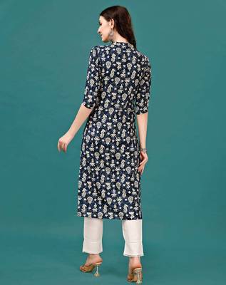 Blue rayon straight floral printed casual kurta for women 5