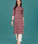 Wine rayon straight floral printed casual kurta for women