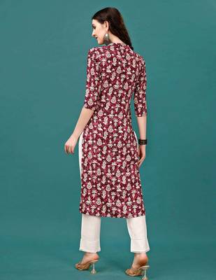 Wine rayon straight floral printed casual kurta for women 4