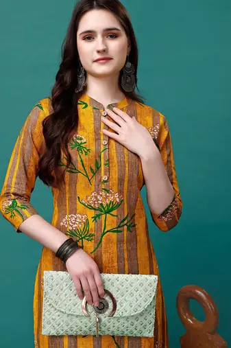 Yellow rayon straight floral printed casual kurta for women