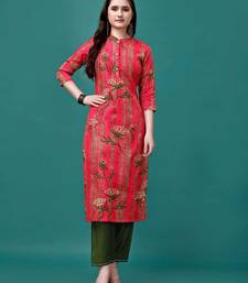 Pink rayon straight floral printed casual kurta for women