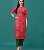 Pink rayon straight floral printed casual kurta for women