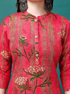 Pink rayon straight floral printed casual kurta for women 3