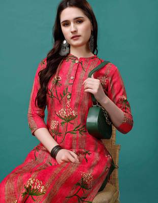 Pink rayon straight floral printed casual kurta for women 4