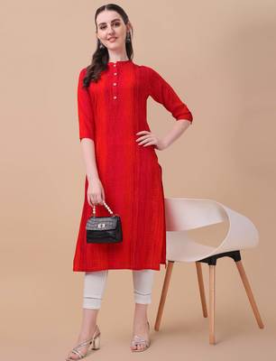Red rayon straight tie dye printed casual kurta for women 1