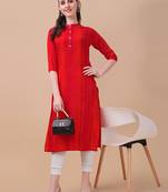 Red rayon straight tie dye printed casual kurta for women