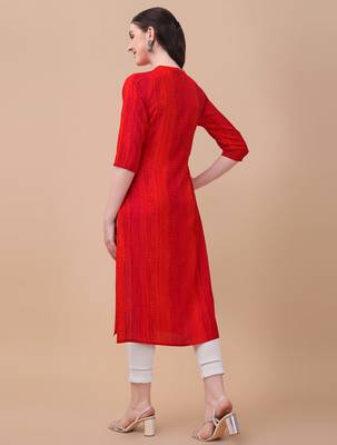 Red rayon straight tie dye printed casual kurta for women 3