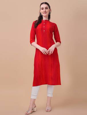 Red rayon straight tie dye printed casual kurta for women 5