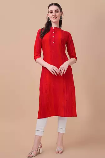 Red rayon straight tie dye printed casual kurta for women