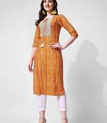 Mustard rayon straight stripes printed casual kurta for women