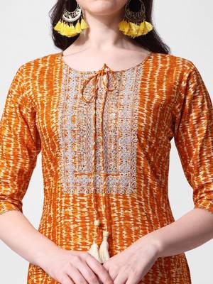 Mustard rayon straight stripes printed casual kurta for women 2