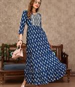 Blue rayon fit &flared floral printed casual kurta for women