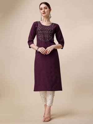 Wine rayon straight zardosi work plain casual kurta for women 1