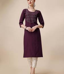 Wine rayon straight zardosi work plain casual kurta for women